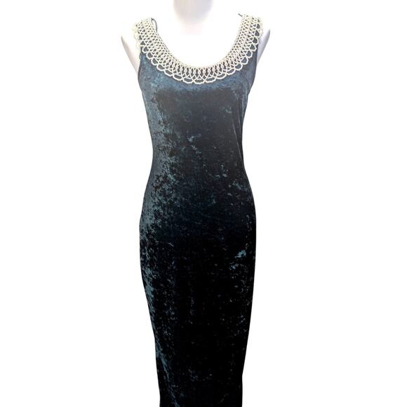 Maurices Dresses & Skirts - Vintage 90's Maurices Long Bodycon Sleeveless Crushed Velvet Green Dress Medium